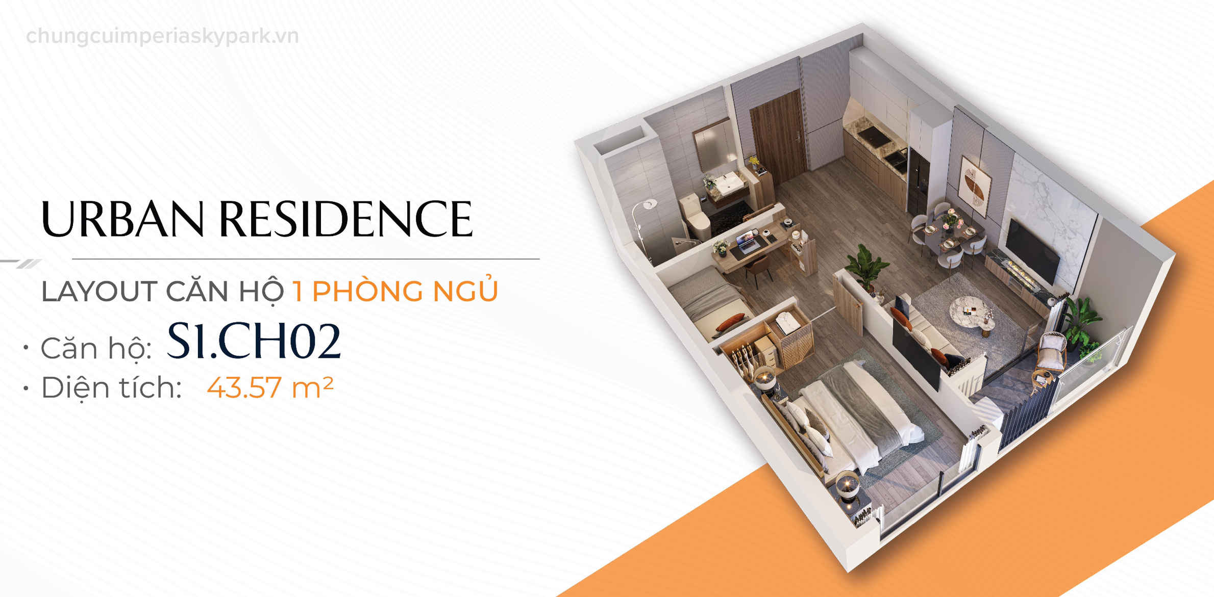 thiết kế căn hộ 1 phòng ngủ imperia sky park